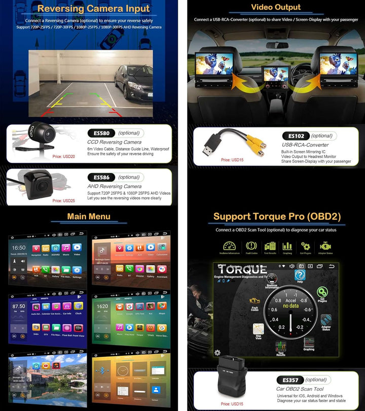 Erisin 8.4 Zoll 8-Kern 4GB+64GB Android 14 Autoradio Bluetooth GPS Navigation für Porsche Cayenne Ka