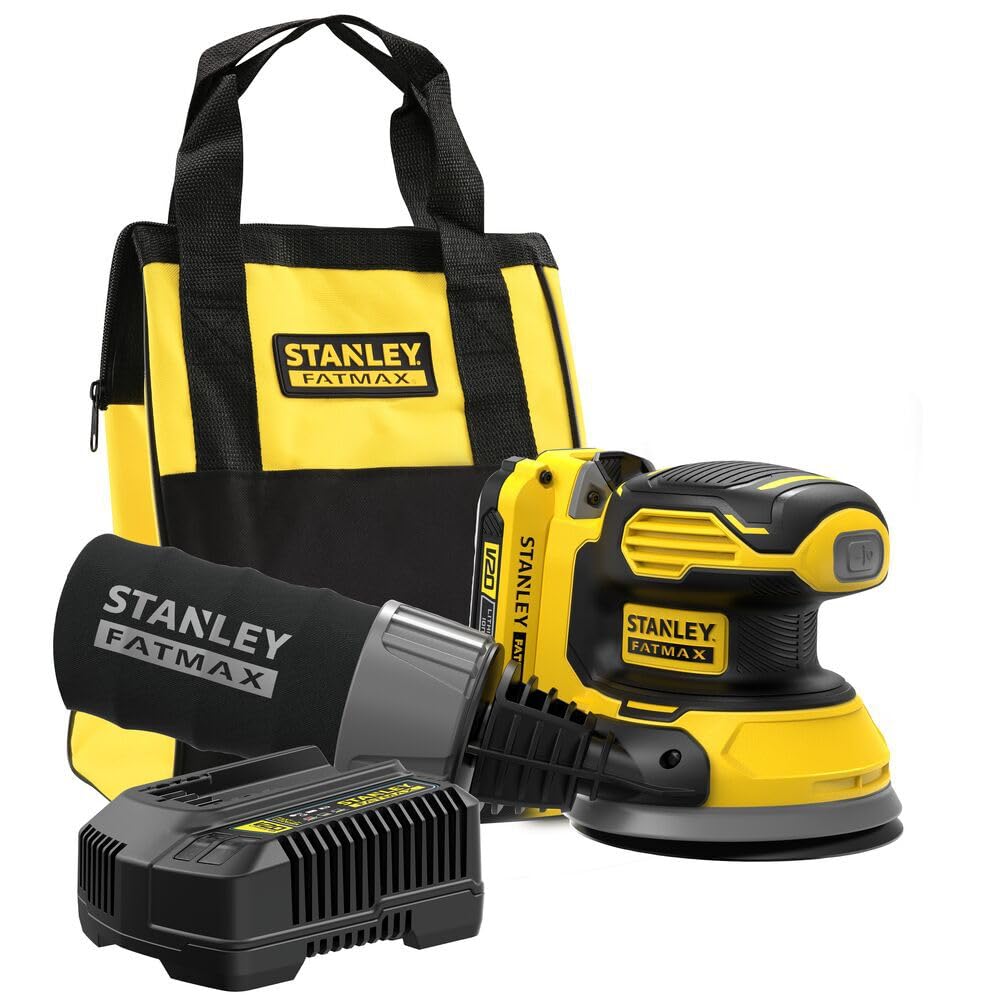 Stanley FatMax 18V Akku-Exzenterschleifer SFMCW220D1S (2.0 Ah, mit Staubsaugeranschluss, Staubfangsa