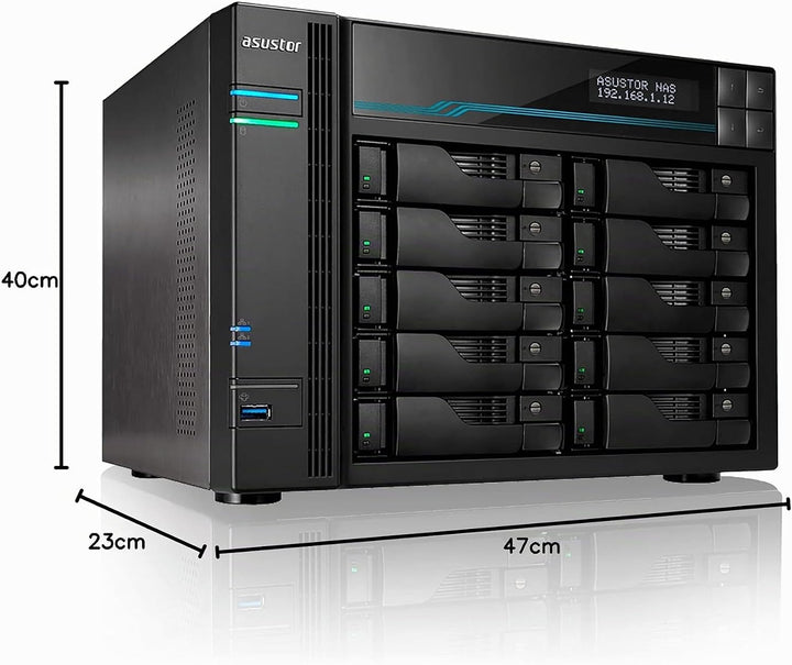 Asustor Lockerstor 10 Pro AS7110T 10 Bay NAS - Netzwerkspeicher Gehäuse, Quad Core 3.4GHz CPU, 8GB R