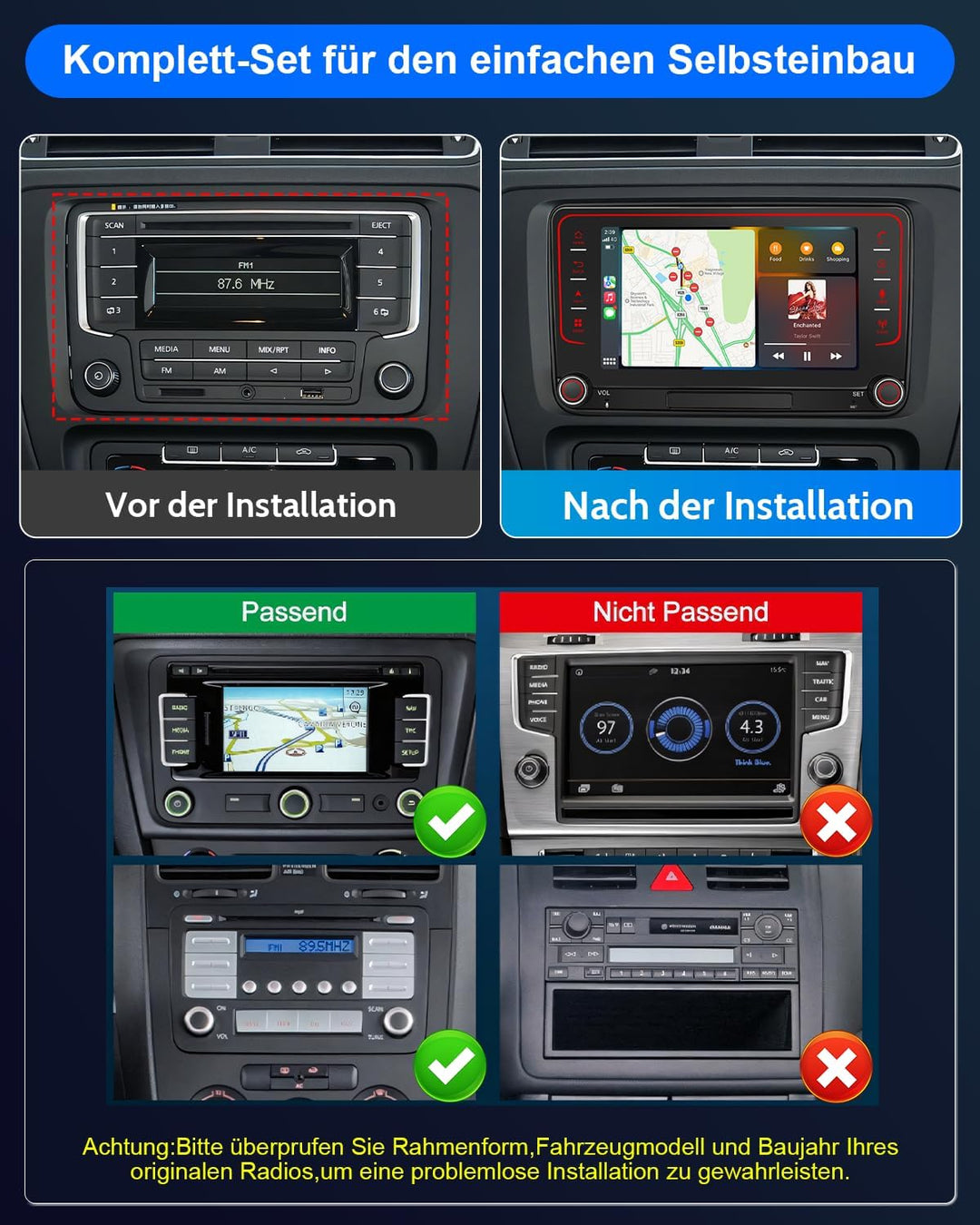 Autoradio mit Bildschirm für VW Golf 5 6 T5 Passat Polo 6R Tiguan Seat Skoda, 8-Kern 4+64GB VW Caddy