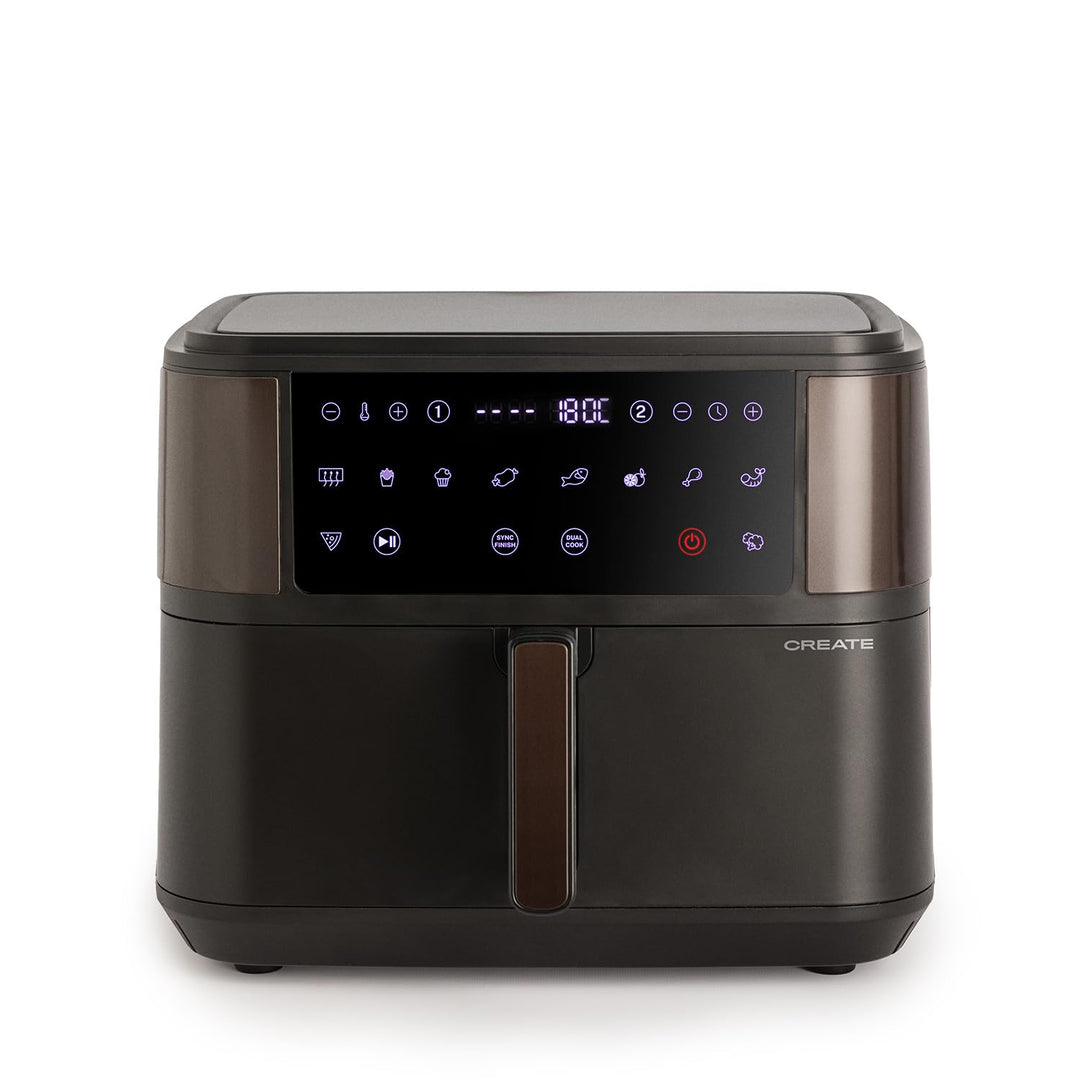 CREATE/FRYER AIR DUAL/Heissluftfritteuse 10L mit Trennwand Schwarz/Fassungsvermögen 7-8 Portionen, M
