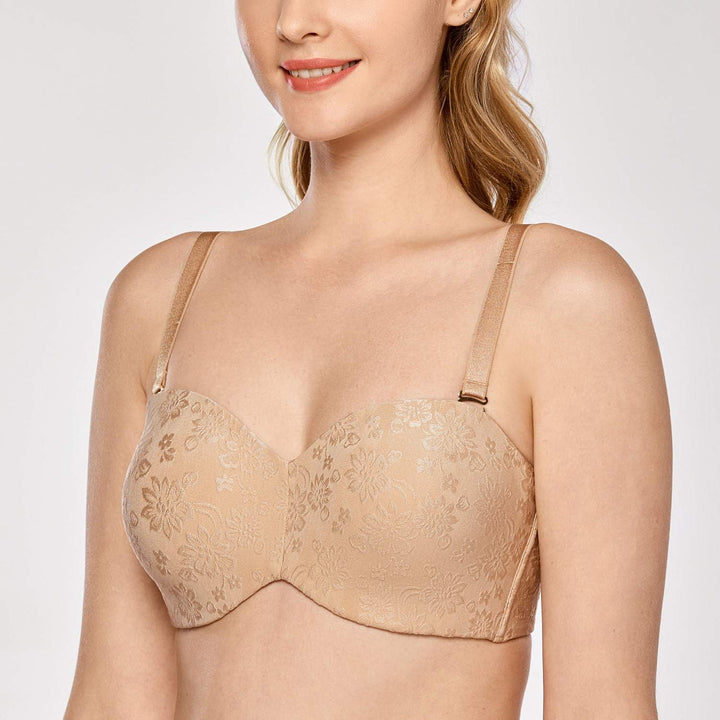 DELIMIRA Damen Jacquard Trägerloser BH mit Bügel | Grosse Grössen, Bandeau BHs, ohne Träger, ohne Po