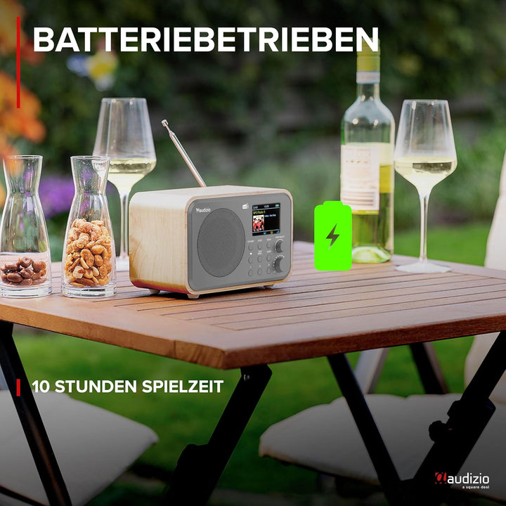 Audizio Milan DAB Radio mit Bluetooth, 10 Stunden Akku Radio 2000 mAh, Radiowecker mit Sleeptimer, L
