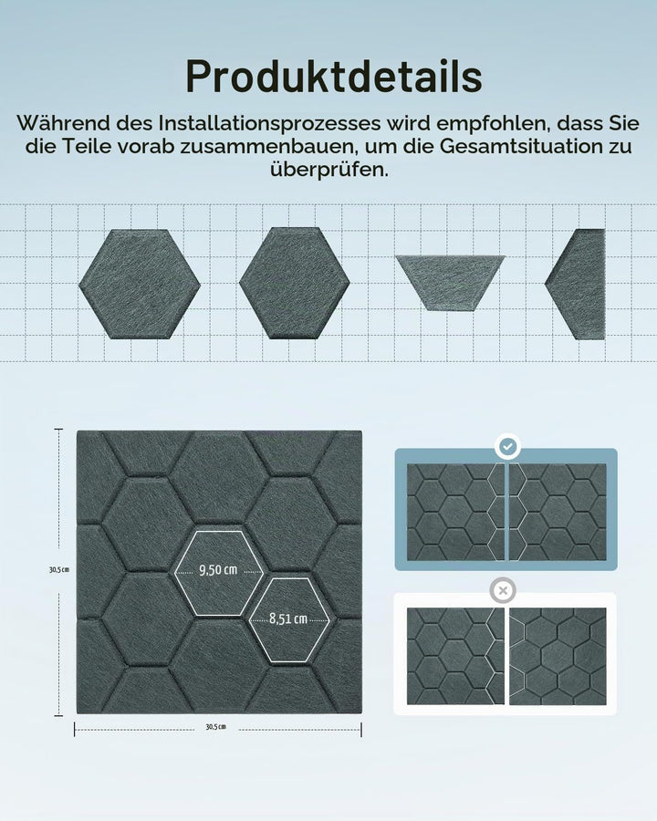 18 Stück Akustikplatten Selbstkleben, Schallabsorber, 30x30x0.9cm, Schalldämmung Wand tür Decken, Ak