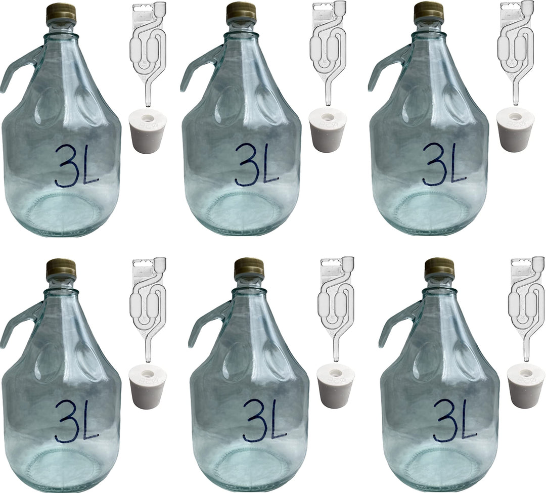 lilawelt24 6X 3L Flasche mit Schraubverschluss + Stopfen + Gärröhrchen GLASBALLON Weinballon GÄRBALL