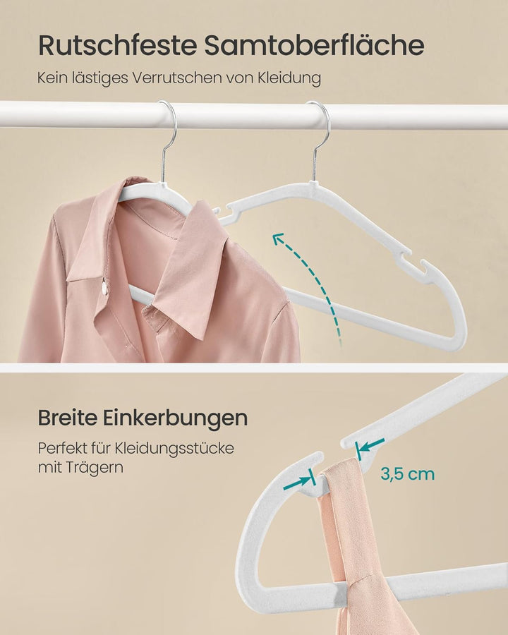 SONGMICS Kleiderbügel Samt, Bügel 50er Set, 43 x 21 cm, Samtbügel rutschfest, breite Schulterkerben,