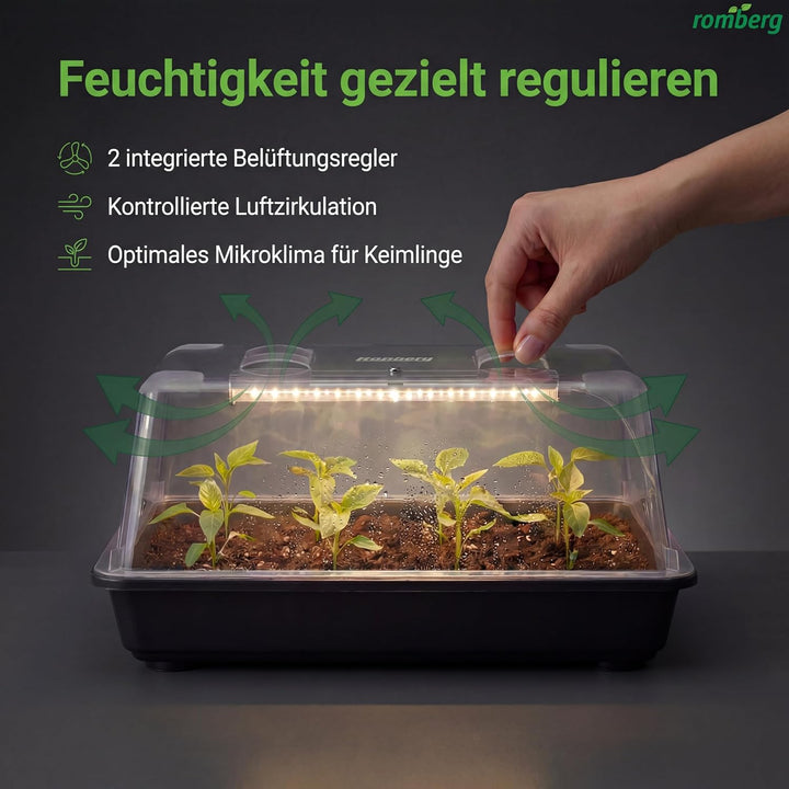 Romberg Climatic M LED | Gewächshaus mit Belüftung | LED Beleuchtung | Heizmatte und Thermostat | 38