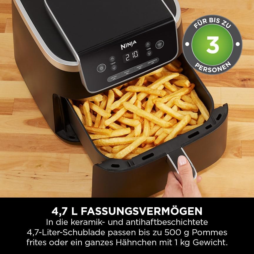 Ninja PRO Air Fryer Heissluftfritteuse, 4,7L Airfryer, Einzelkorb-Heissluftfritteuse, 4-in-1, für 1-