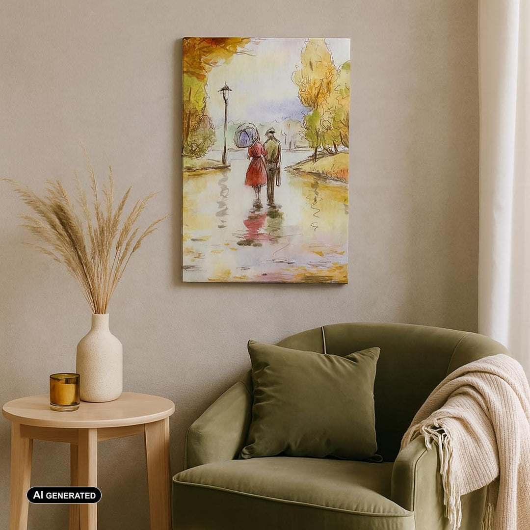 Bilder auf Leinwand Wetter regen herbst park Leinwandbild mit Rahmen 45x80cm Wandbilder Dekoration W