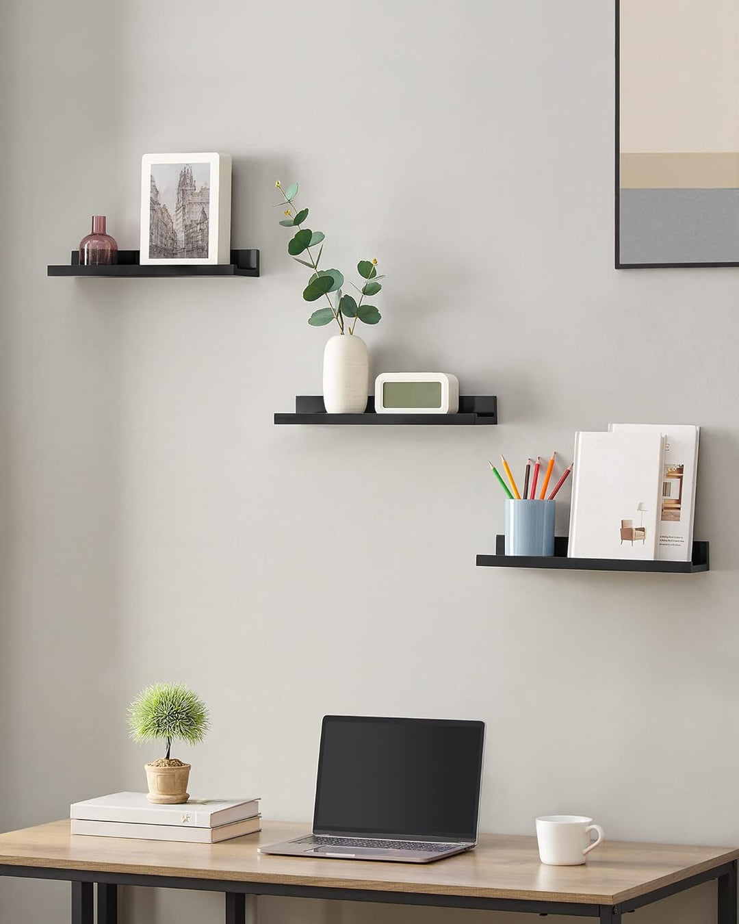 SONGMICS Wandregal, 3er Set, Schweberegal, 38 cm breit, Regal für Fotorahmen und Dekos, für Wohnzimm