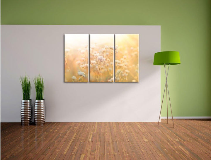 Pixxprint Romantische Blumenwiese als Leinwandbild | Grösse: 3 Teilig (120x80) | Wandbild| Kunstdruc