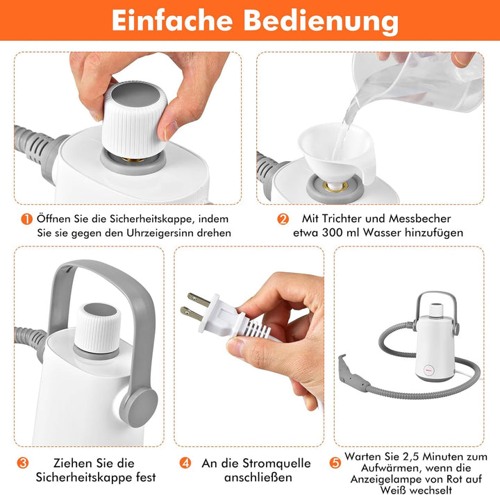 GOPLUS Dampfreiniger Handgerät, 1000W Handdampfreiniger, Aufheizzeit: 3 min., Dampfdruck: Max. 3 bar