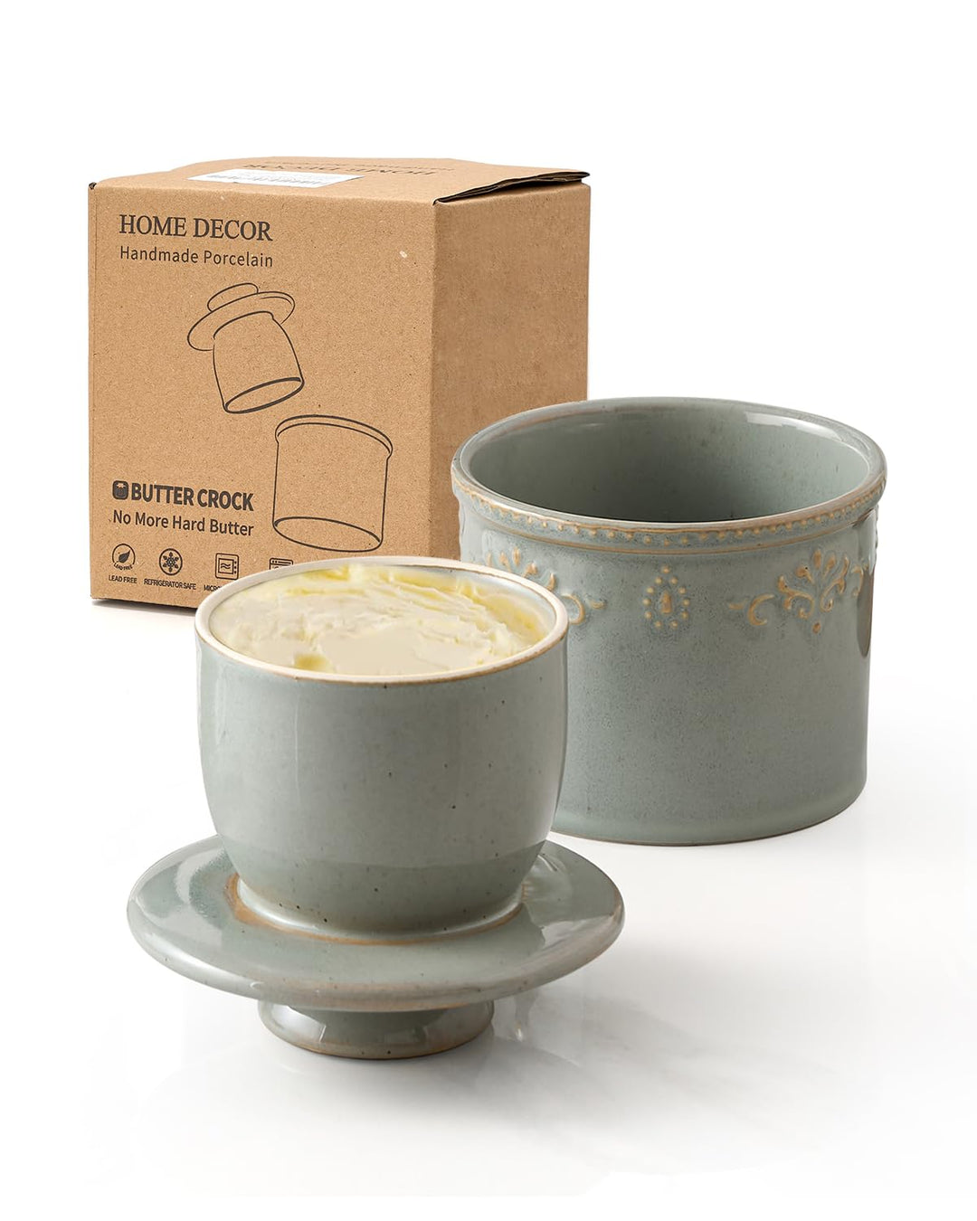 HOME DECOR Butterdose Keramik, Butterglocke mit Deckel, Französische Butterdose für Frische und Stre