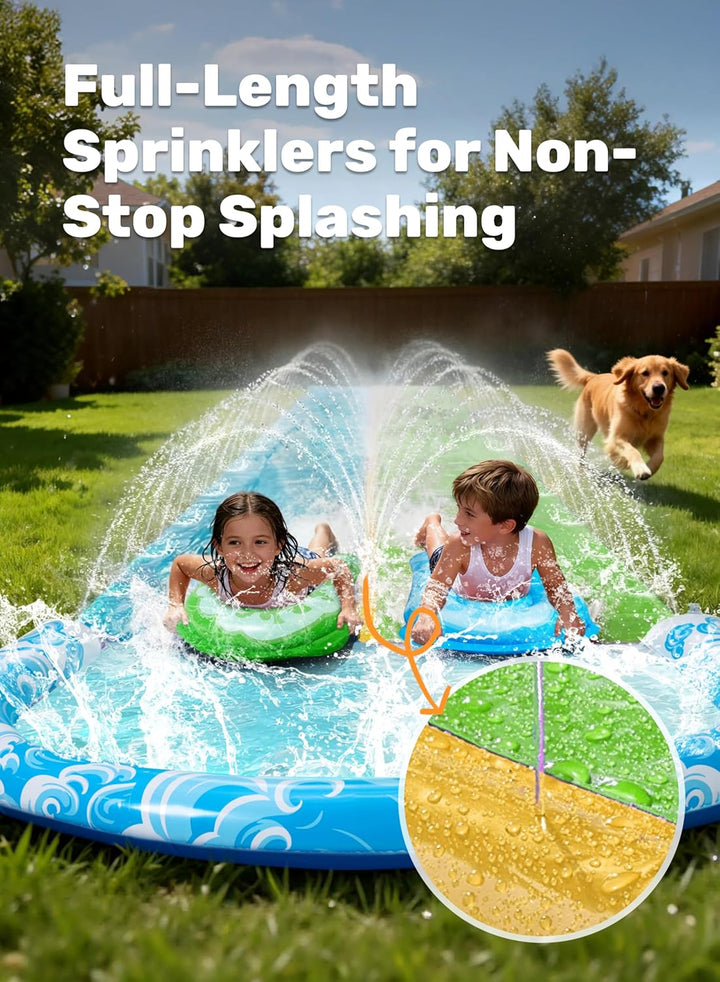JOYIN 32,5ft/990.6cm Wasserrutsche und 2 aufblasbare Boards, extra Lange Doppel-Garten-Wasserrutsche