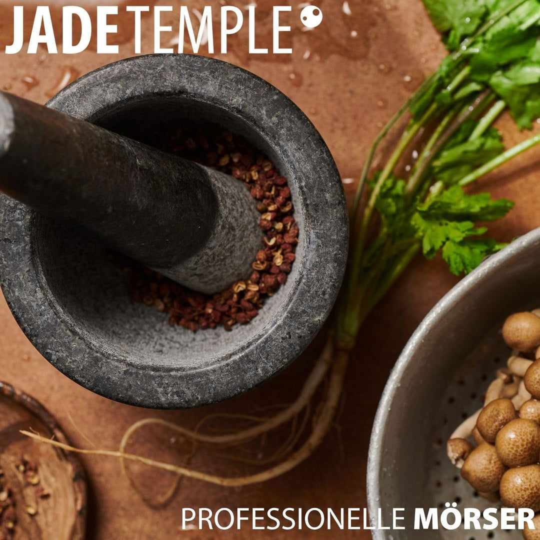 JADE TEMPLE Steinmörser mit Stössel im Set, effektives und einfaches mörsern, aus massivem Granit mi