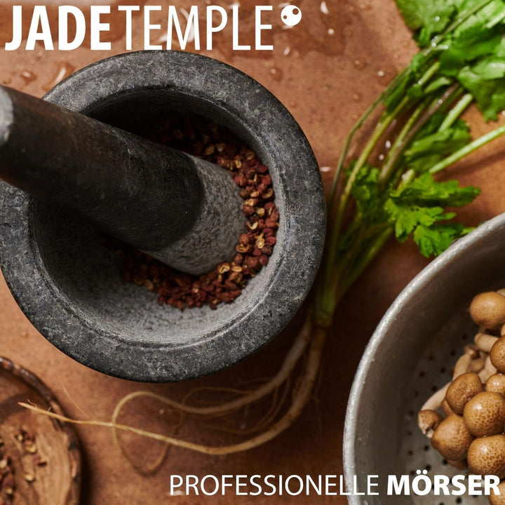 JADE TEMPLE Steinmörser mit Stössel im Set, effektives und einfaches mörsern, aus massivem Granit mi
