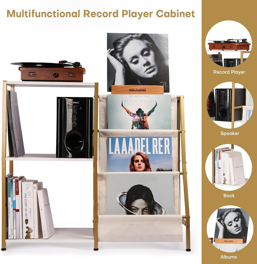 HYCFYJR Plattenspieler Ständer, Schallplatten Aufbewahrung mit 3-stufiger Vinyl Halter, Schallplatte