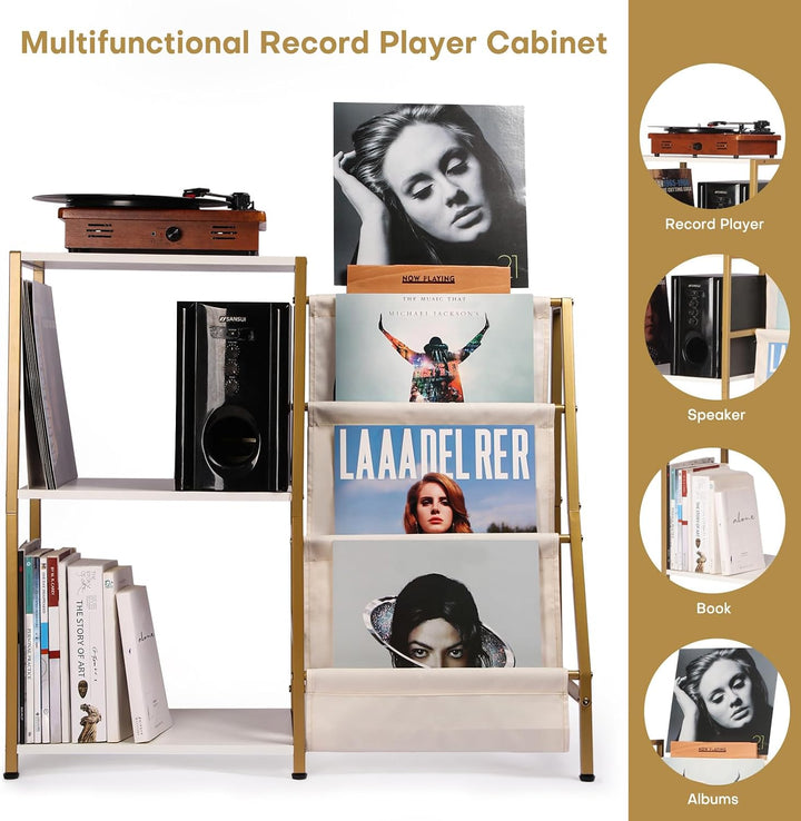 HYCFYJR Plattenspieler Ständer, Schallplatten Aufbewahrung mit 3-stufiger Vinyl Halter, Schallplatte