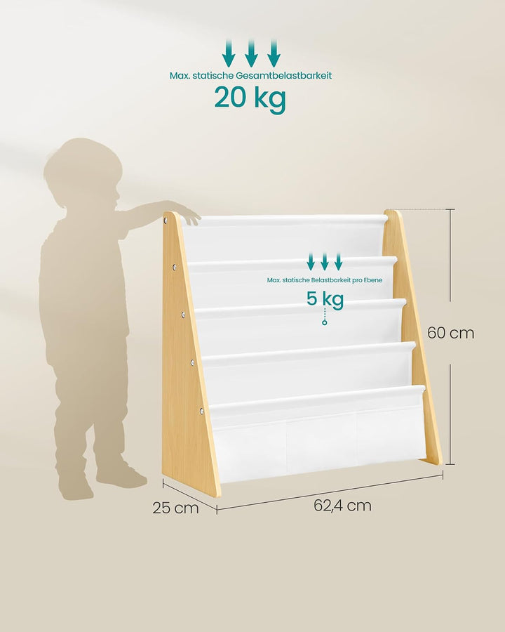 SONGMICS Bücherregal Kinder, mit 4 Ebenen, 62,4 x 25 x 60 cm | Montessori Regal, Stahl, Oxford-Geweb