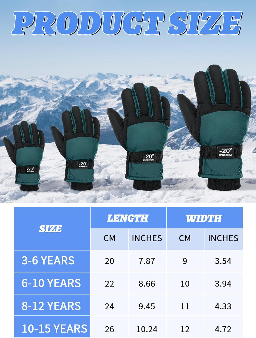 Bencailor 6 Paar Kinder Winter Handschuhe wasserdichte Kinder Ski Handschuhe Winddichte Warme Schnee
