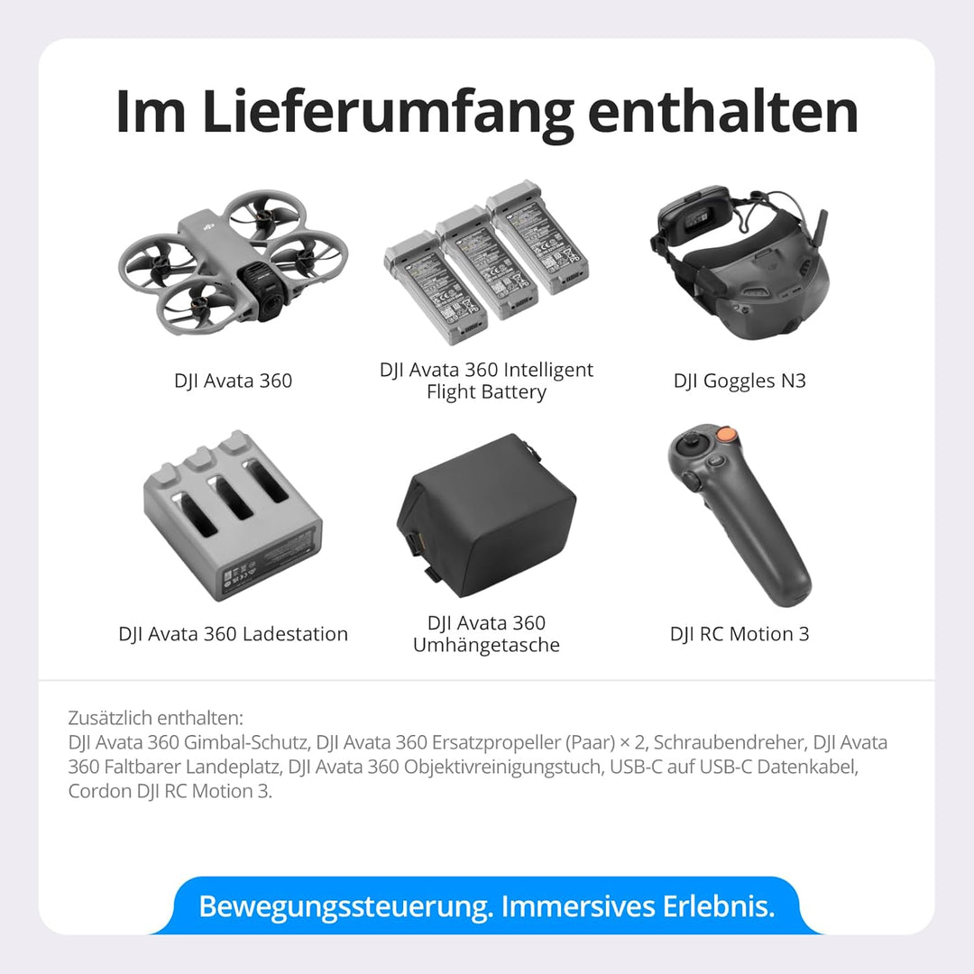 DJI Avata 360 Motion Fly More Combo, 360°-Drohne mit 1-Zoll-8K-360°-Imaging, 360°-Kameradrohne mit P