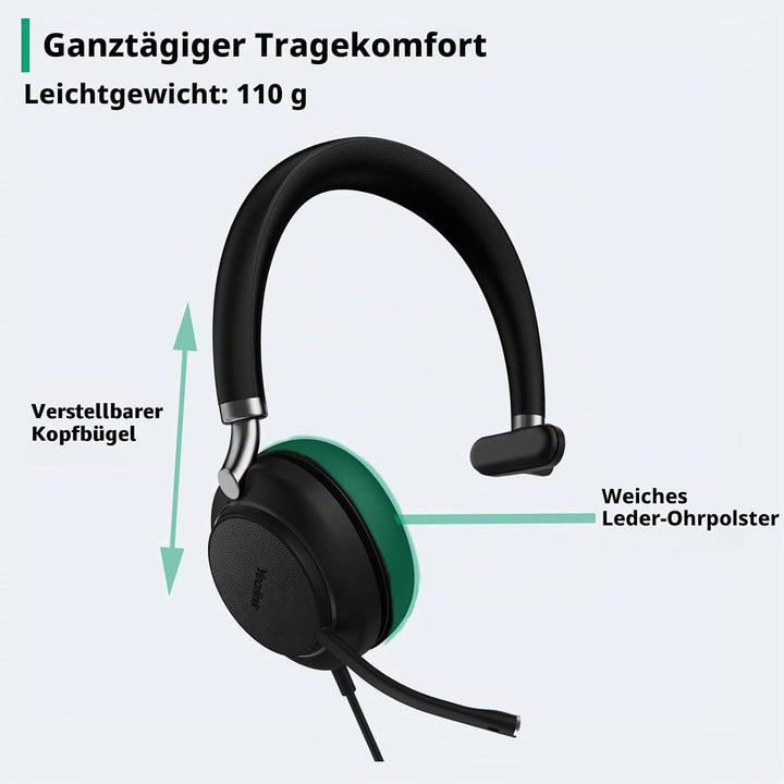 Yealink USB Headset UH38,Microsoft Teams Zertifizierte Mono/EIN Ohr Kopfhörer mit Noise Cancelling M
