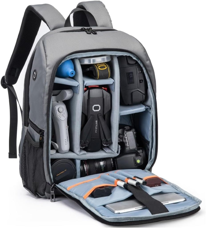 Kamera Rucksack 23L Fotografie Kamera Tasche, kompatibel mit Kamera DSLR, 15.6'' Laptop, Stativ Grau