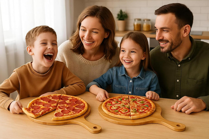 hausleben Pizzateller 33cm holz (2er-3er-4er Set) - Pizzabrett gross mit Griff, Platzteller, Pizzabr