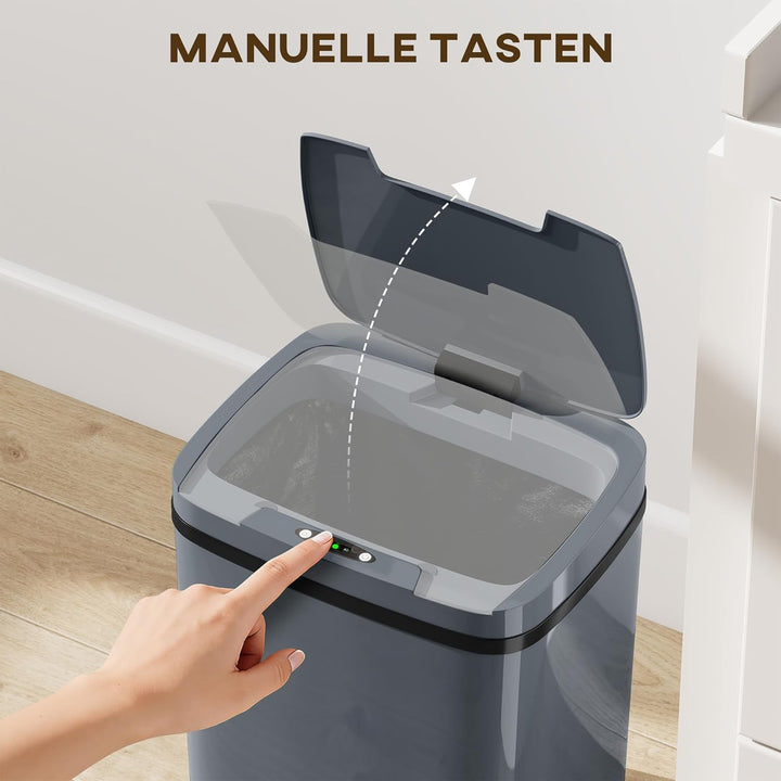 HOMCOM Sensor Mülleimer 15L Automatischer Mülleimer mit zwei Öffnungsmodi, Abfalleimer Müllbehälter