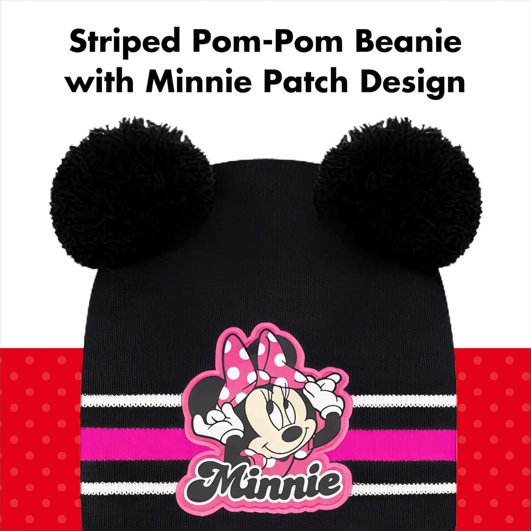 Disney Girls Winter Hat, Minnie Mouse Kids Beanie, Gloves and Scarf Set, Black Mittens-Age 2-4