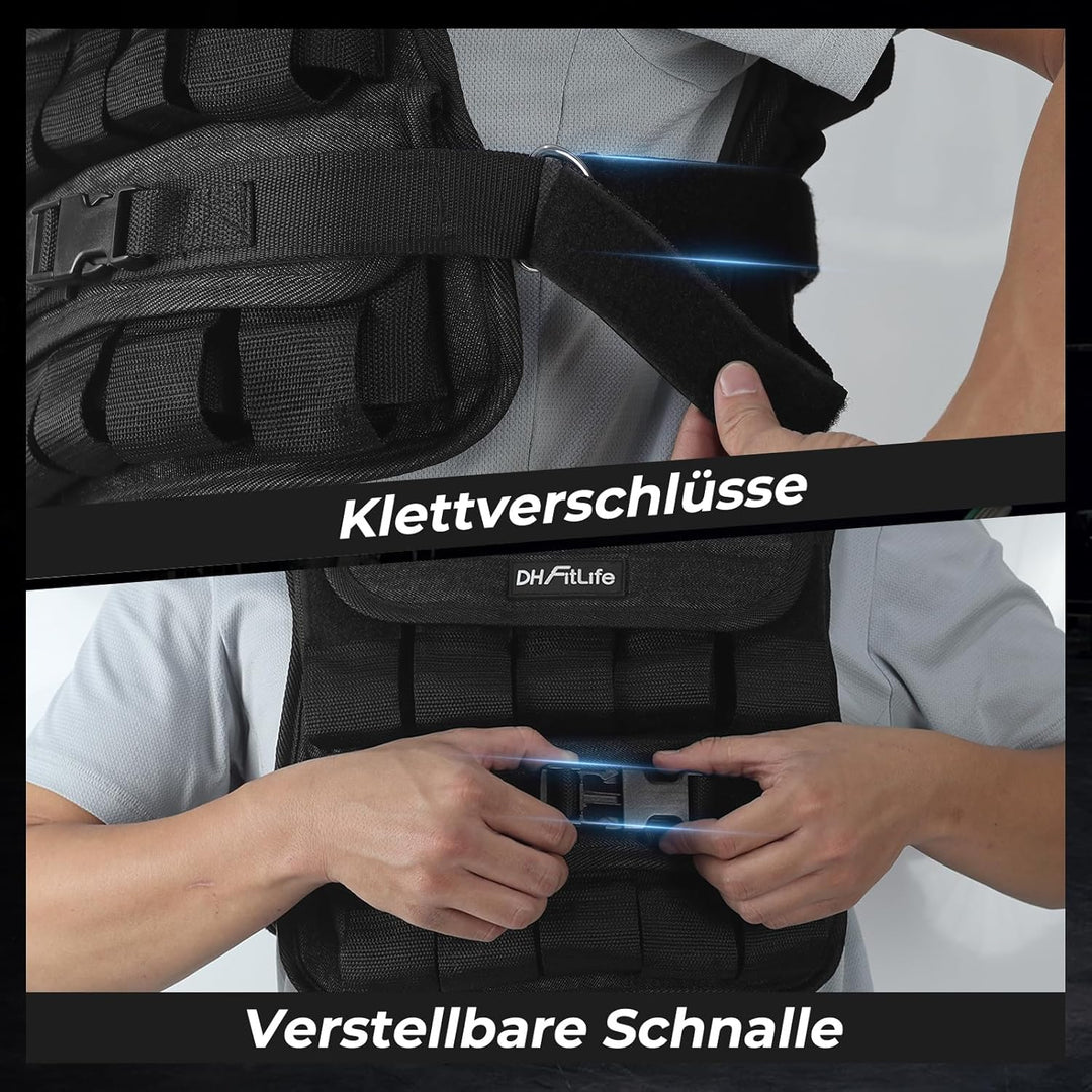 DH FitLife Verstellbare Gewichtsweste 10kg/20kg Kompakt u. Stabil zum Muskelaufbau u. Krafttraining