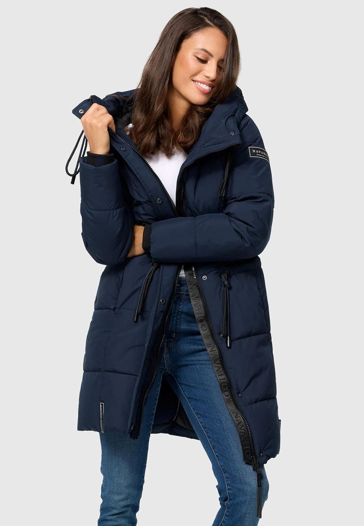 Navahoo Damen Wintermantel kurzer Steppmantel mit Kapuze Zuckertatze XIV XS-XXL XS Navy, XS Navy