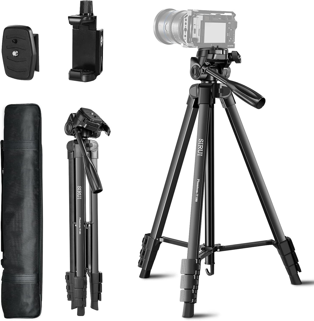 SIRUI Kamera Stativ 180cm, Aluminium Camera Tripod mit Telefonklemme Dreibein-Stative Fotostativ für