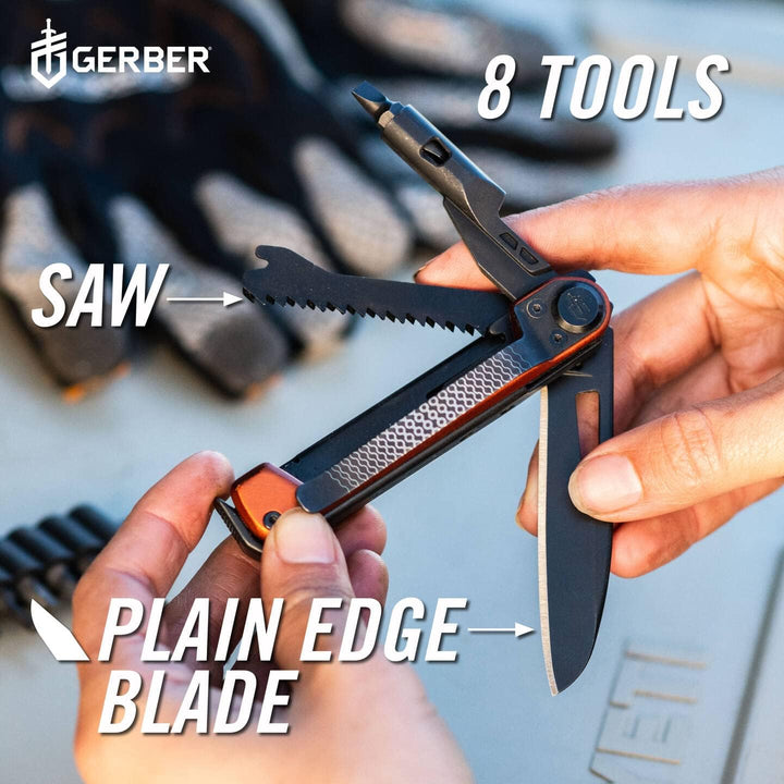 Gerber Taschenmesser mit 8 Funktionen, Multitool mit glatter Klinge, Schraubendreher mit Wechselbit,