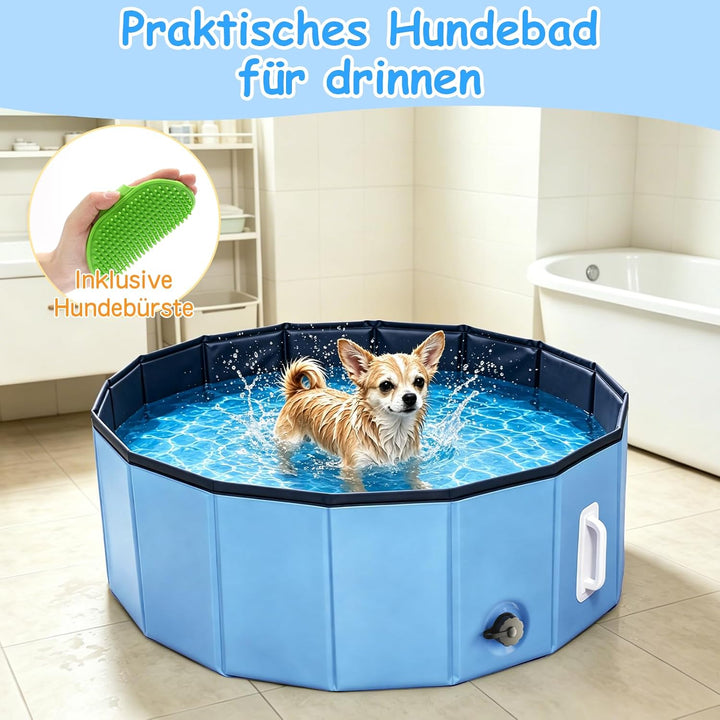 DEWEL Hundepool Faltbar Ø80 x H30 cm für kleine Hunde | 5 mm verstärkte MDF-Struktur, Ideal zur Abkü
