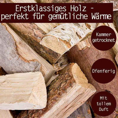 Flameup Brennholz Gemischt Kaminholz 25 kg Buche Eiche Birke Kiefer Fichte Holz Für Ofen und Kamin K