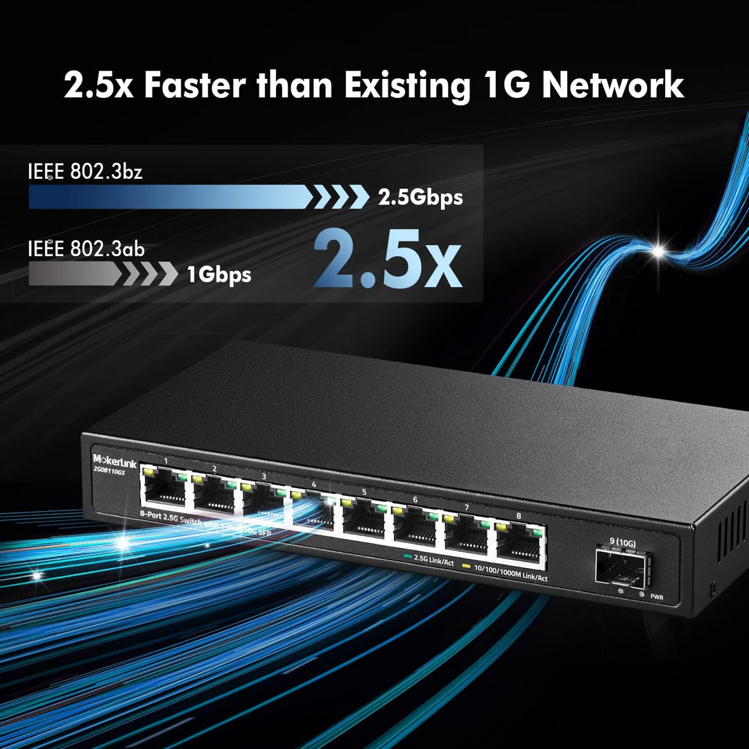 MokerLink 8 Port 2.5G Ethernet Switch mit 10G SFP, 8 x 2.5G Base-T Ports kompatibel mit 10/100/1000M