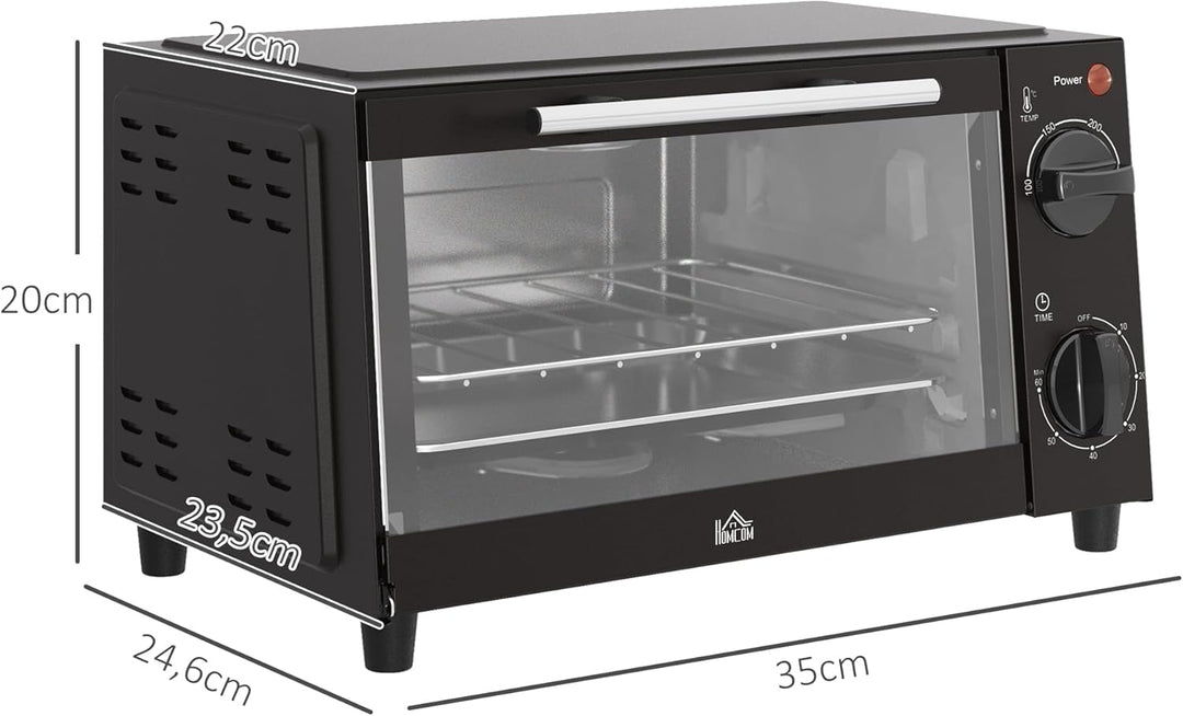 HOMCOM Mini Backofen 9 L 750W 100-230℃ 60 Min. Timer inkl. Backblech, Grillrost, Glas Fenster, Platz