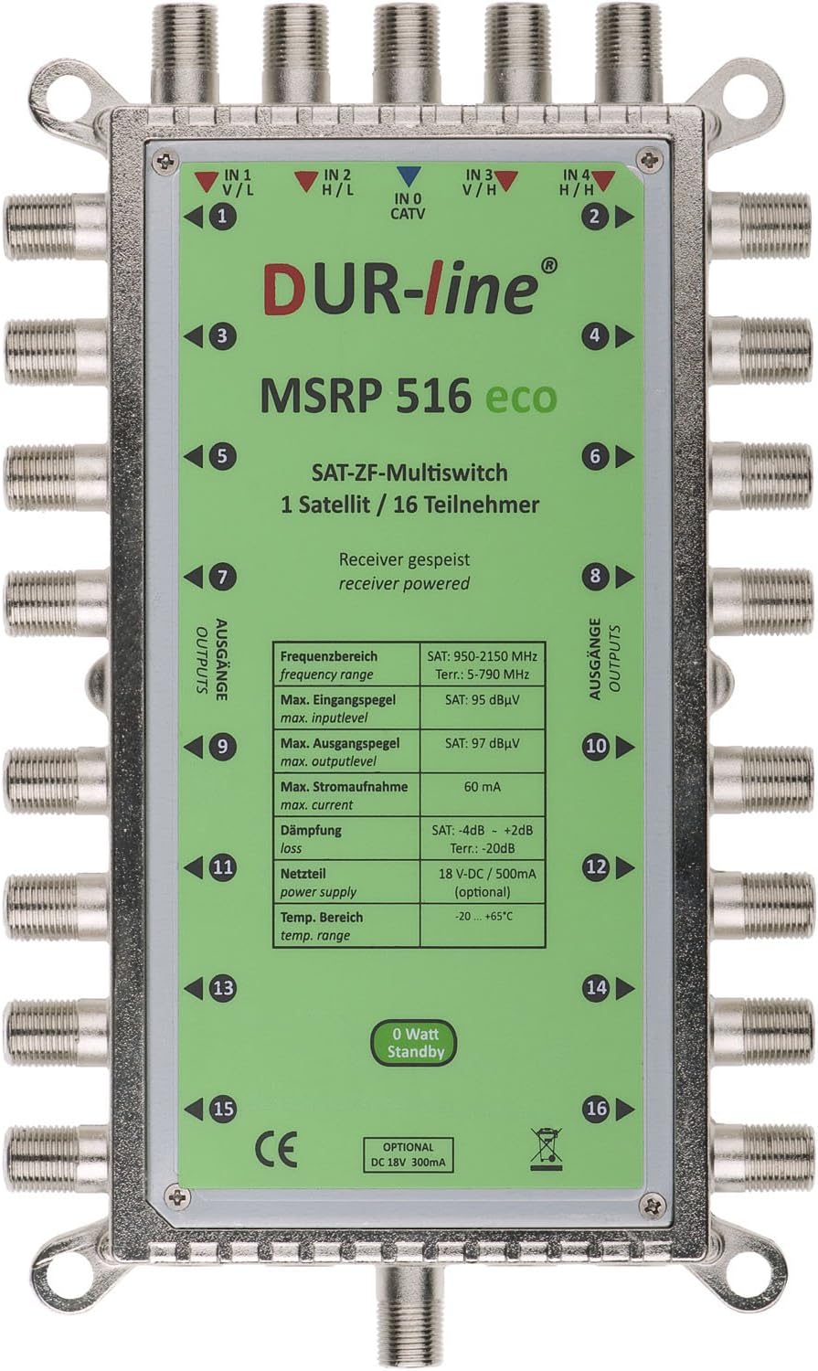 DUR-line MSRP 5/16 eco - Multischalter für 16 Teilnehmer - Geringe Stromaufnahme - 0 Watt Standby Mu