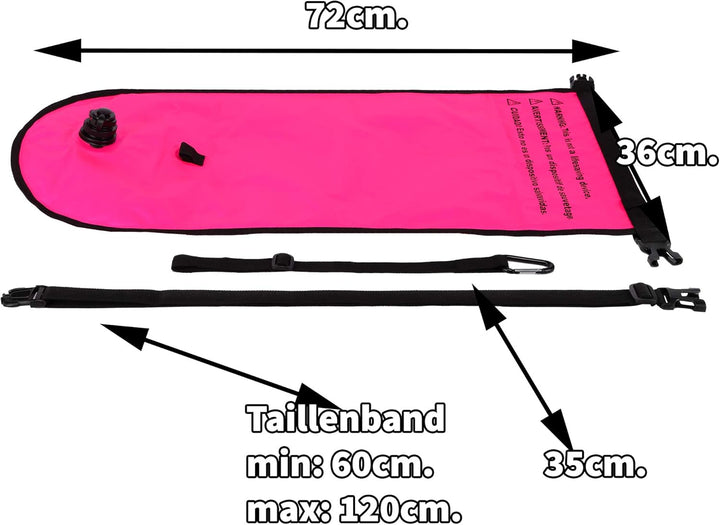 Tri-Sports - Rosa Schwimmboje für Freiwasserschwimmen. Sichtbar für Boote, sicher im Falle von Krämp