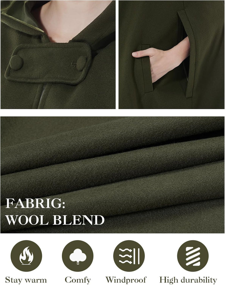 BEAUTELICATE Umhang mit Kapuze Mantel Wollmischung Damen Poncho Cape Lose Trenchcoat Outwear Hochzei