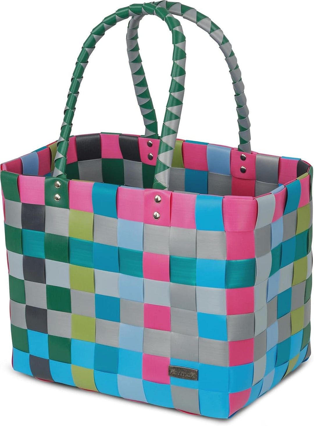 normani Einkaufskorb Shopper geflochten aus Kunststoff - robuster Strandkorb aus wasserabweisendem M