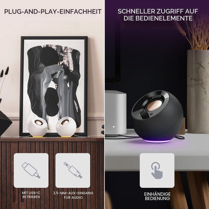 CREATIVE Pebble SE Minimalistischer 2.0 USB-C versorgter PC-Lautsprecher mit RGB-Beleuchtung, 3.5mm