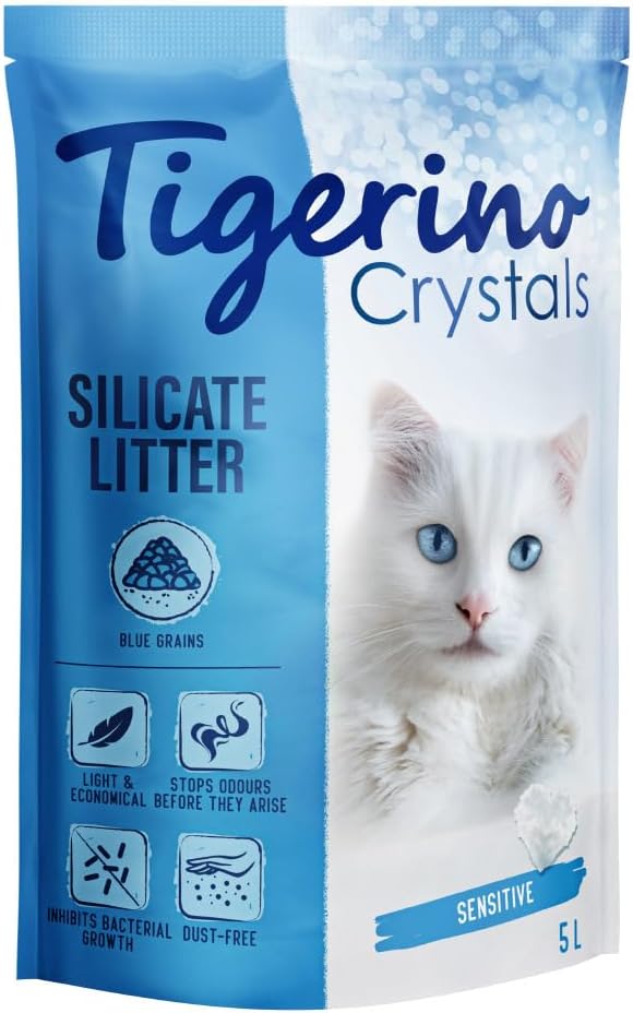 Tigerino - Crystals Katzenstreu 15L Blau| Multipack | Sensitive, parfümfrei | für geruchssensible Ka
