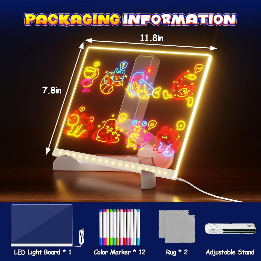 LED-Zeichenbrett mit 7 Farbstiften, 30 x 20 cm, beleuchtetes Memoboard, trocken abwischbares Acryl-K