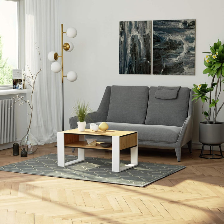 AKORD Couchtisch Holz DOMI mit einem Regal | 92x45x53cm | Für Wohnzimmer | Schlafzimmer Schrank | Mi