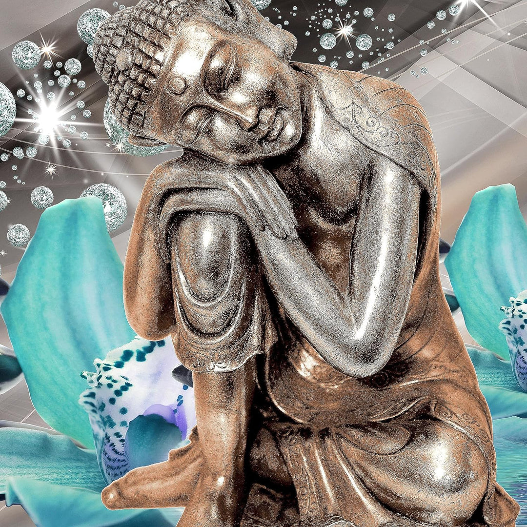Runa Art Bild Wohnzimmer Schlafzimmer Buddha Orchidee 5 Teilig Abstrakt Türkis Grau Wandbilder auf V