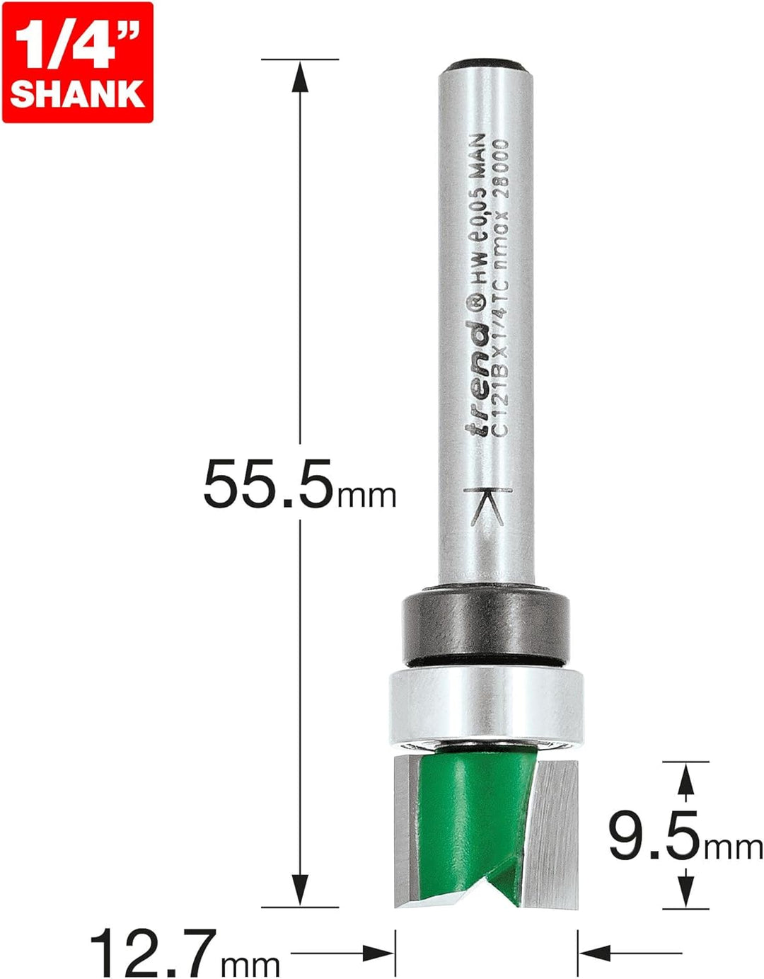 Trend CraftPro Geführter Profilfräser, 1/4-Zoll-Schaft, 9,5 mm Schneiddurchmesser und 12,7 mm Schnit