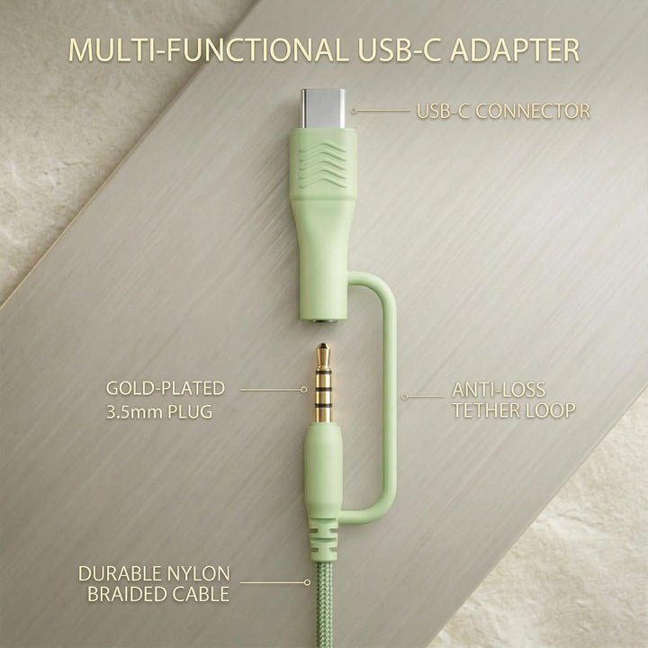 Kabel-Over-Ear-Kopfhörer, Mikro, 3,5 mm, USB-C-Adapter, Grün, Grün