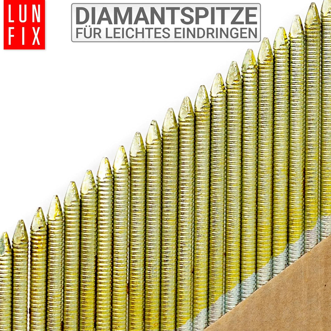 34° Ringschaftnägel 3,1x90 mm aus Stahl verzinkt, papiergebunden auf Streifen – Packung 2000 Stk. –